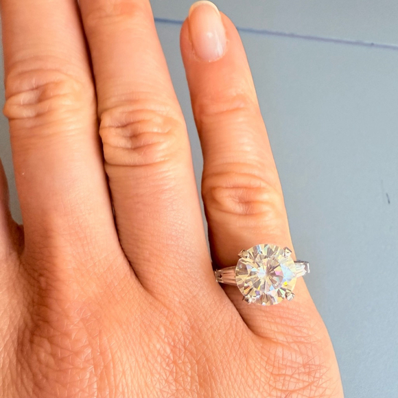 Estate Platinum 3.85 CT Solitaire White Spinel Engagement Ring Round Ring - Picture 14 of 15